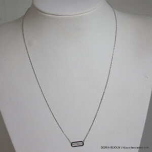 Collier or gris 18k pendentif diamant - 2.15 grs