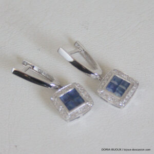 Boucles d'oreilles pendantes saphirs diamants or 18k