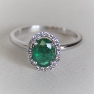 Bague Or Gris 18k 750 Emeraude Diamants - 53 - 3.09g