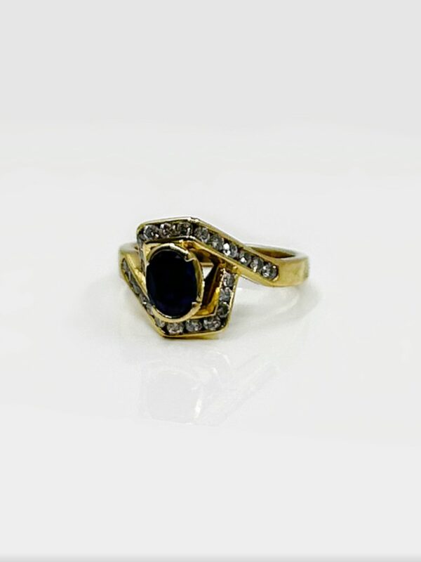 Bague or 18k 3.74grs saphir diamants 1 crt