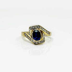 Bague or 18k 3.74grs saphir diamants 1 crt