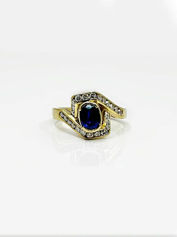 Bague or 18k 3.74grs saphir diamants 1 crt