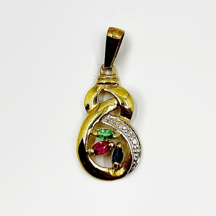 Pendentif or 18k 3 Précieuses 1.26grs