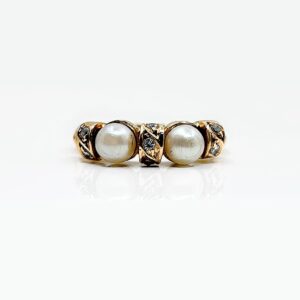 Bague or 18k Perles Diamants 4.32grs - 54