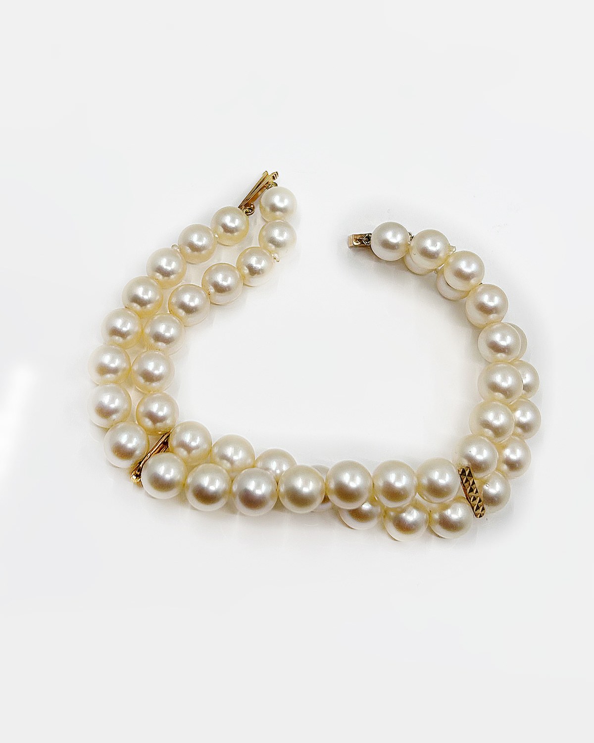 Bracelet 3 rangs de perles or 18k 7.5mm 18cm