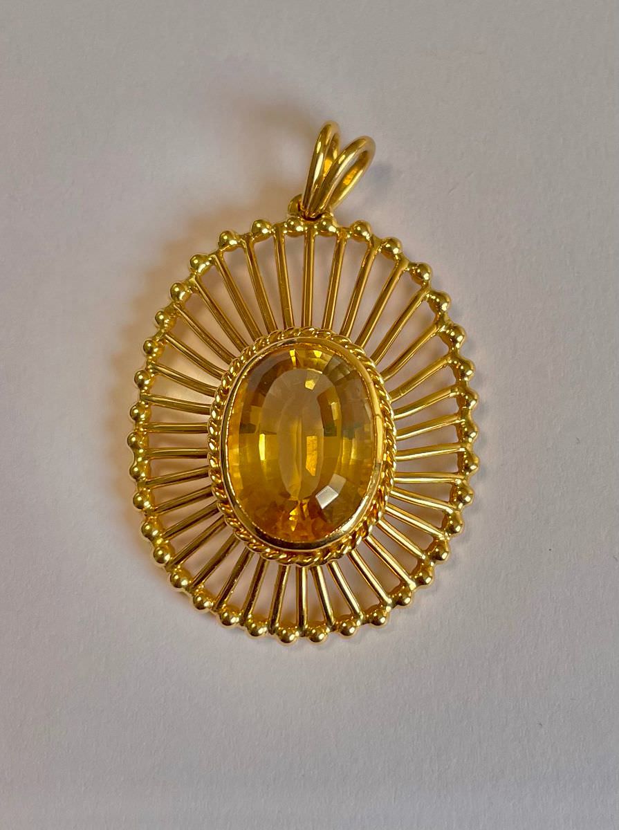 Pendentif vintage or 18K 750/000 CITRINE- 10 GRS