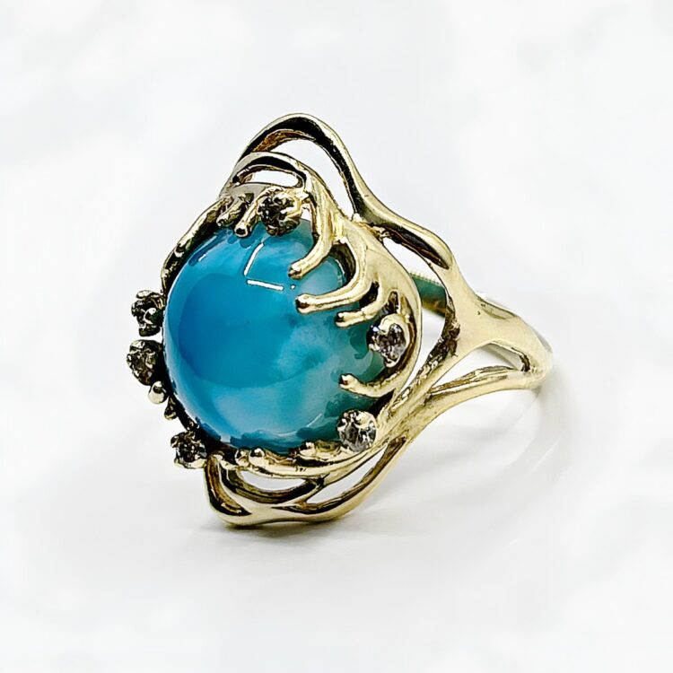 Bague or 14k Turquoise Diamants 6.72grs - 59