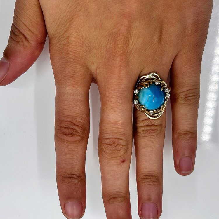 Bague or 14k Turquoise Diamants 6.72grs - 59