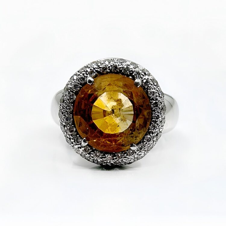 Bague or blanc 18 carats 16.35 grs, Citrine 7 carats double entourage diamants  0.96 carats