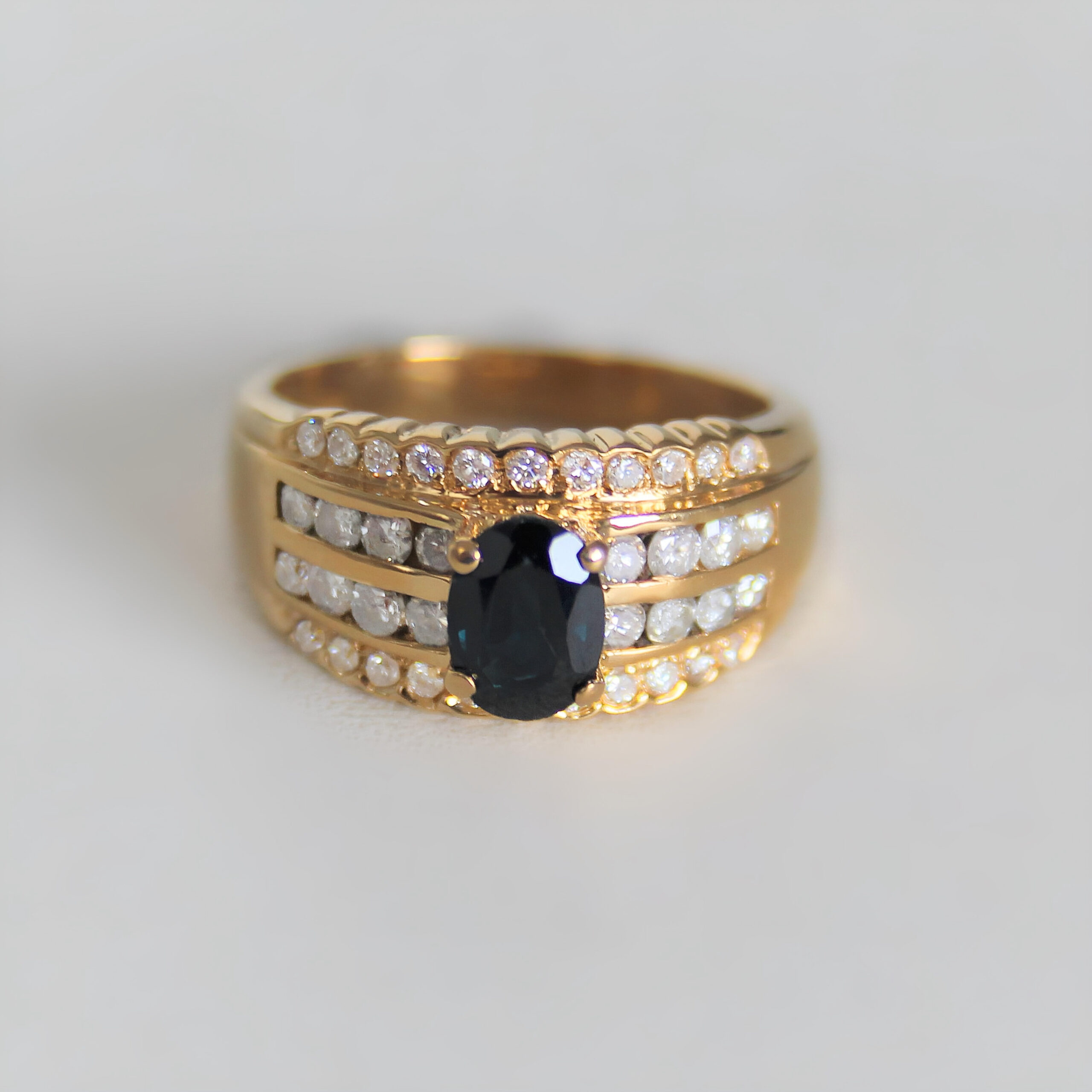 Bague Or 18k 750 Saphir & Diamants - 7.9grs - 54